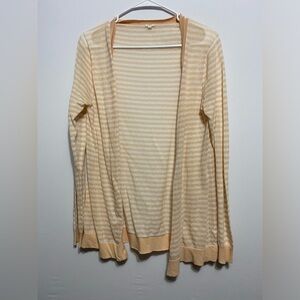 Women’s J Crew Peach White Striped Lightweight Cardigan Large